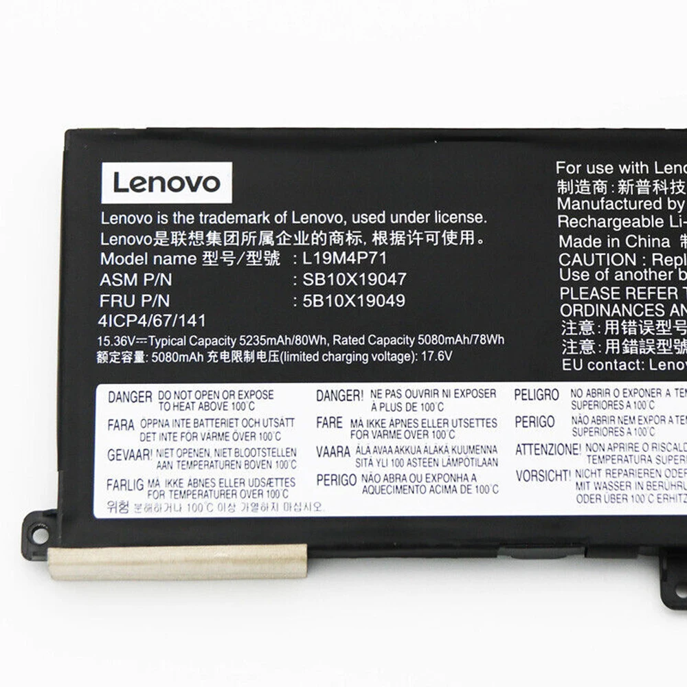 Imagem -03 - Bateria Original do Portátil para Lenovo Thinkpad Novo Genuíno L19m4p71 15.36v 80wh p1 Gen 20th002lau 5b10x19049 L19c4p71 L19l4p71