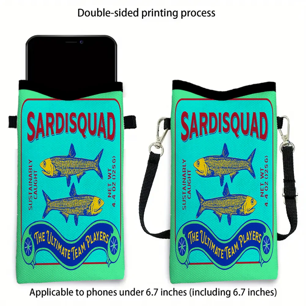 

Fashion Sardine Print Crossbody Bag Double-Sided Wallet with Adjustable Shoulder Strap Unisex Design for Daily Use Phone Purse