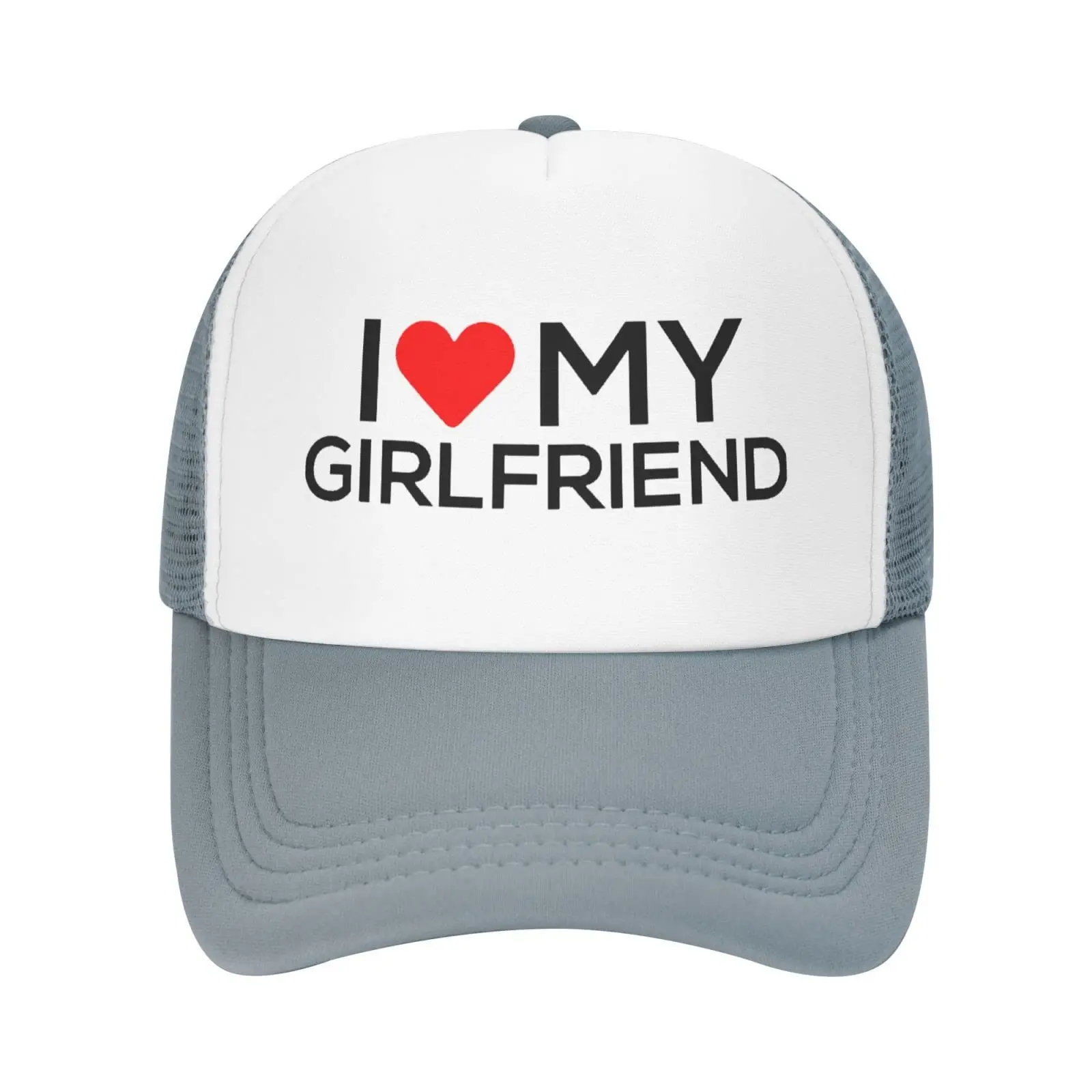 I Love My Girlfriend Trucker Hat Sports Baseball Cap Casual Hip-Hop Unisex Leisure Adjustable Size Gray