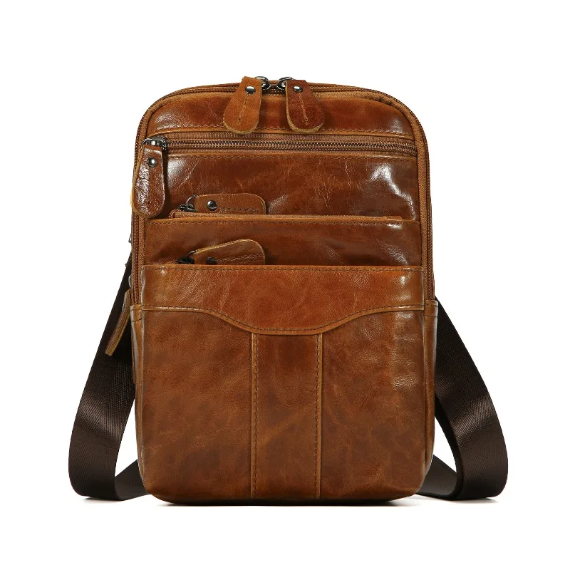 

Crossbody Bag Oil Wax Leather Men's Chest Bag Outdoor Casual Commuting Retro Men Bags