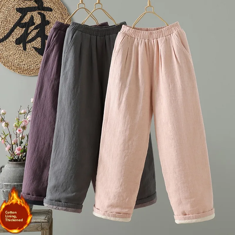 Pantaloni casual a gamba dritta in lino di cotone sottile leggero Pantaloni lunghi a vita alta da donna Capispalla dimagrante Faion invernale