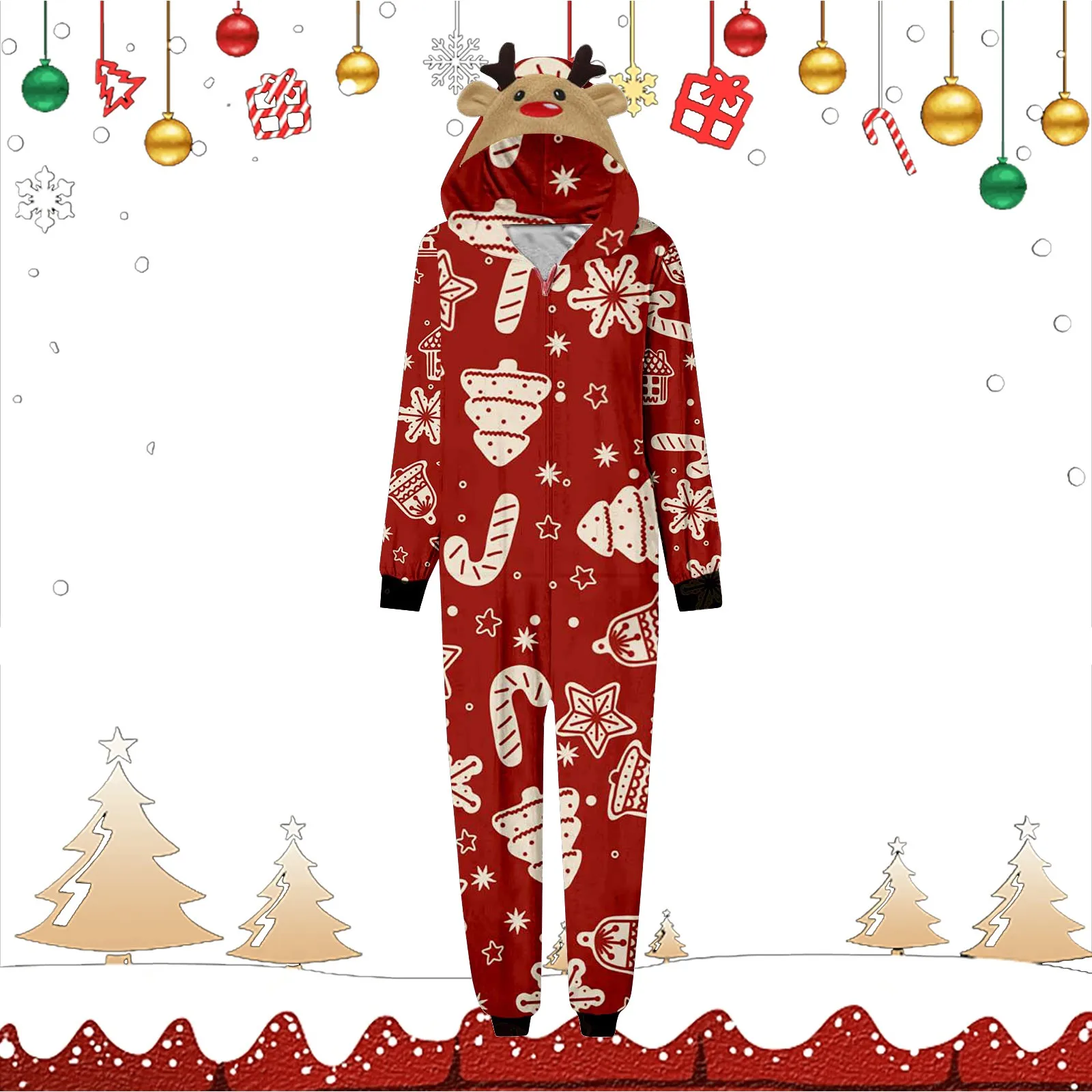 

Reindeer Pyjamas Christmas Adult Loungewear Warm Winter Long Sleeve Sleepwear Onesies Men Women One-Piece Santa Claus Romper