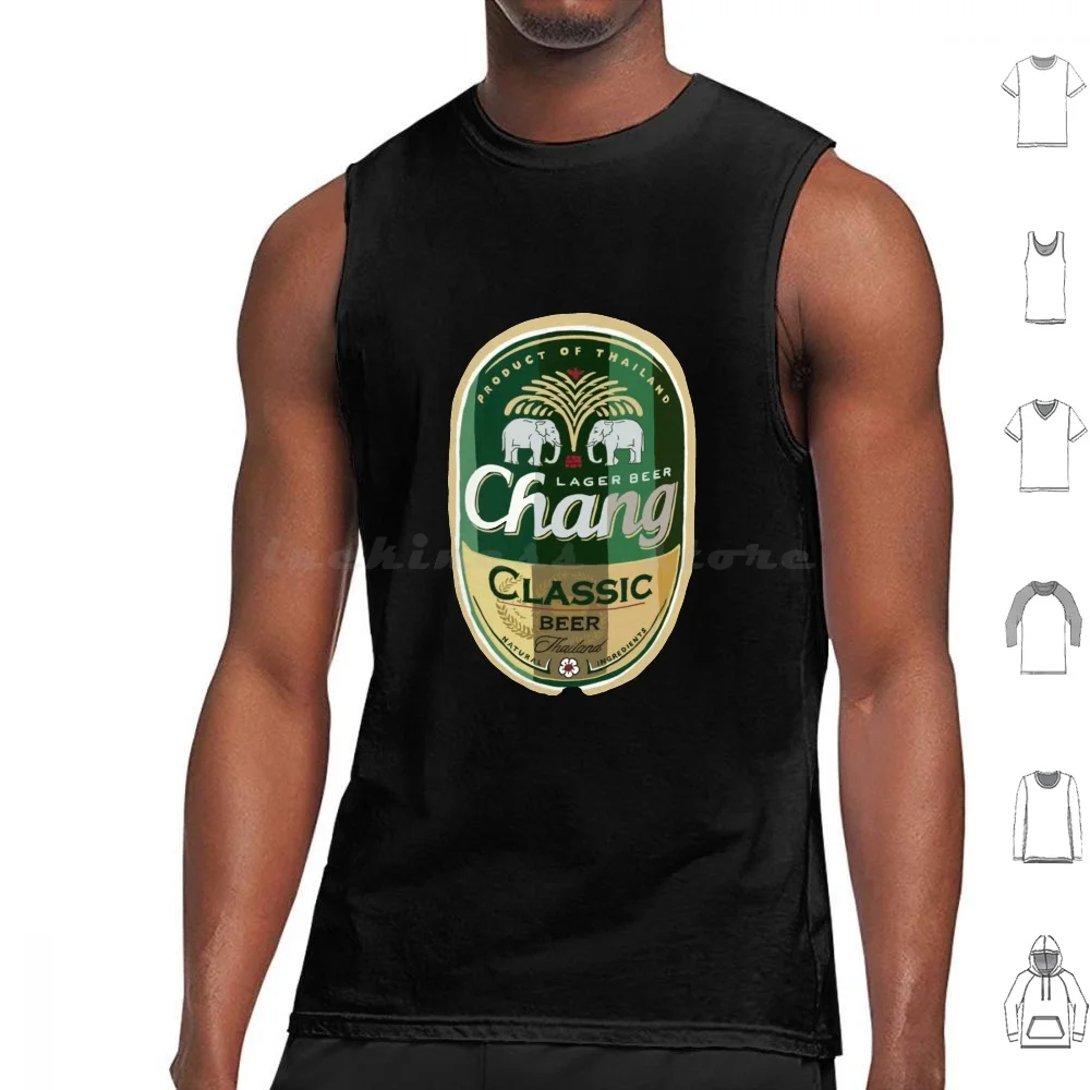 Thai Chang Beer Label Tank Tops Print Cotton Beer Chang Thai Thailand Elephant Asia Se Asia Southeast Asia Drink