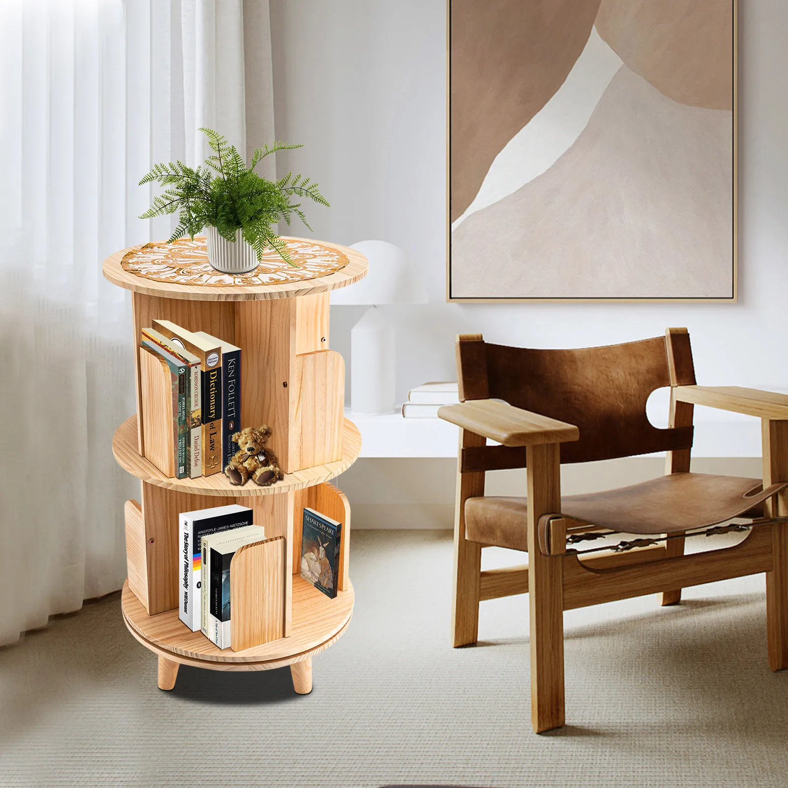 

Multifunctional 360° Rotating Display Stand with Floor-Standing Storage Rack and Modular Shelves for Kids‘ Rooms Living Space