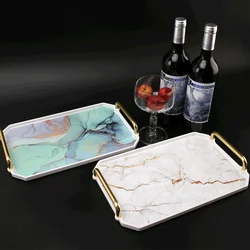 European Imitation Porcelain Storage Tray Marbled Square Tea Tray Jewelry Cosmetics Water Cup Food Storage Home Decoration New