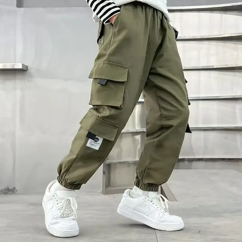 

New Arrival Children Casual Loose Pants Green Black Spring Autumn Thin Trousers Korean Style Kids Boys Girls Cargo Pants 2025