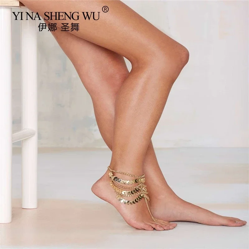 New Summer Sexy Gold Bohemia Chain Anklet Tassel Belly Dance Foot Accessories Barefoot Dancing Foot Jewelry 1pc Alloy for Women