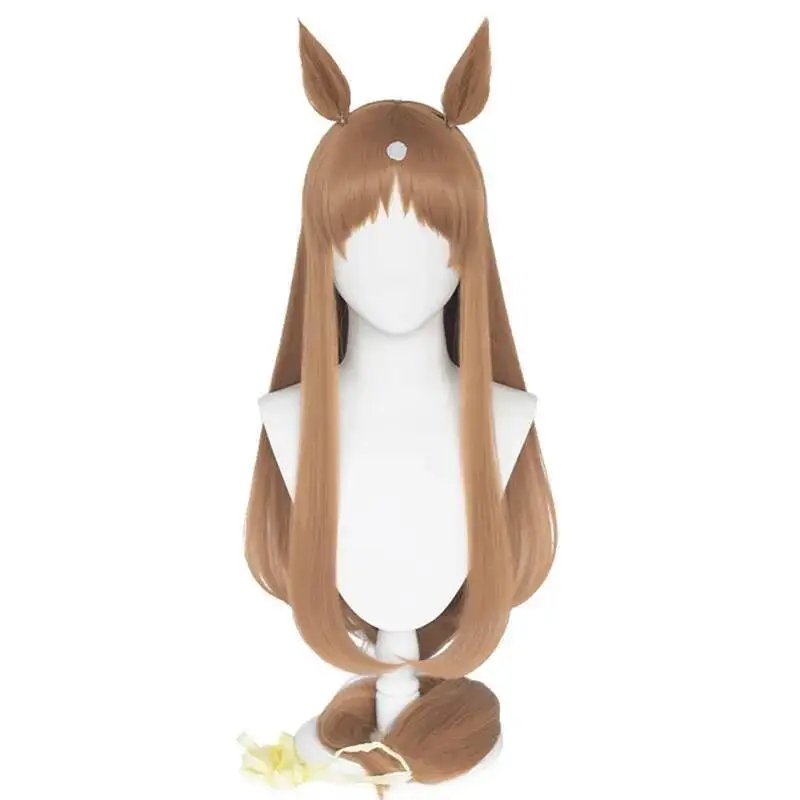 

Uma Musume Grass Wonder Косплей Парик Uma Musume Pretty Derby Brown Длинный Прямой Парик с Челкой Уши Синтетические Волосы