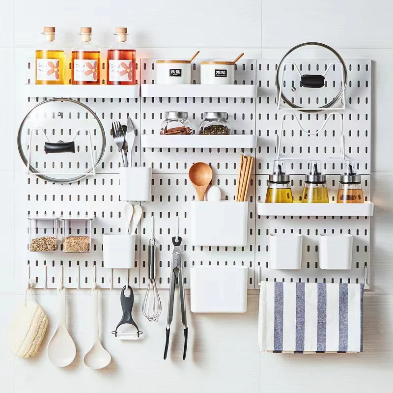 لوحات الحائط Pegboard منظم الحائط Pegboard عرض التركيب لتقوم بها بنفسك مجموعة Pegboard أداة تخزين لوحة رف الحمام المطبخ