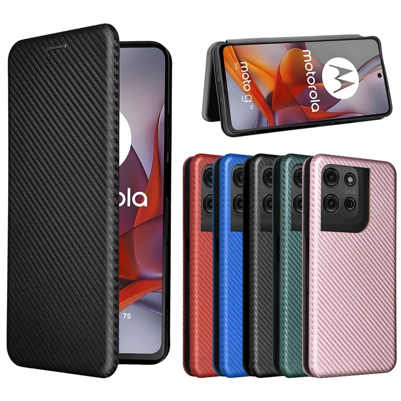 

Для Motorola Moto G75 5G Роскошный флип-чехол из ультратонкой кожи из углеродного волокна с магнитной адсорбцией для Moto G75 5G Сумки для телефонов