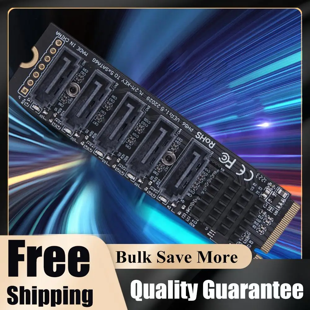 M.2 MKEY PCI-E Riser Card 5/6 Port Expansion Card M.2 To SATA 3.0 SATA3.0 Adapter NVME To SATA 6Gpbs Support PM Function