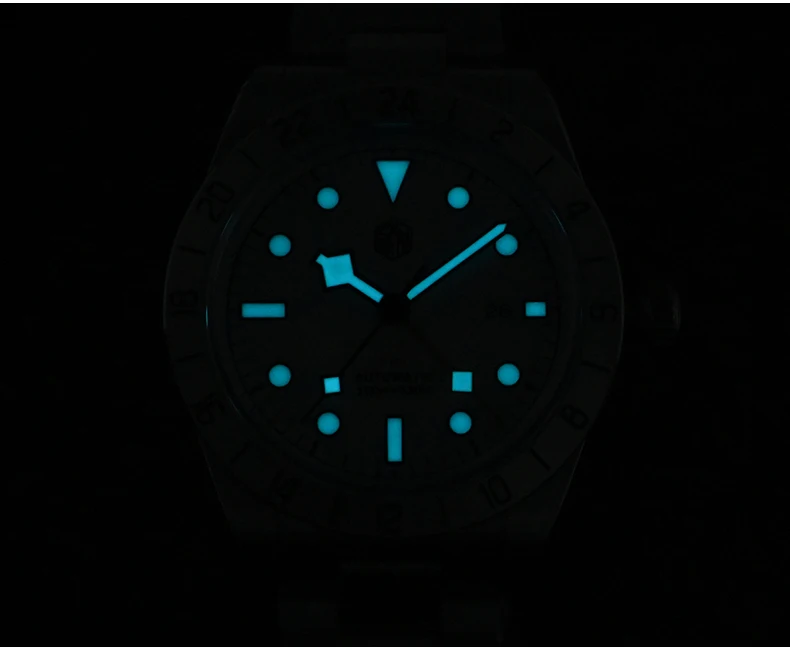 ساعة سان مارتن للرجال بتوقيت جرينتش 39 ملم ساعة يد ميكانيكية أوتوماتيكية فاخرة 100 متر مقاومة للماء BGW-9 إطار فولاذي مضيء قبعة علوية من الياقوت