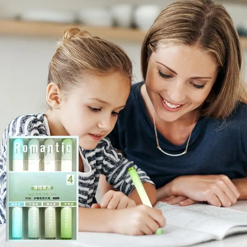 모란디 하이라이터 마커 펜, 귀여운 학교 용품, 사무실 공부용 미적인 문구, 4 개