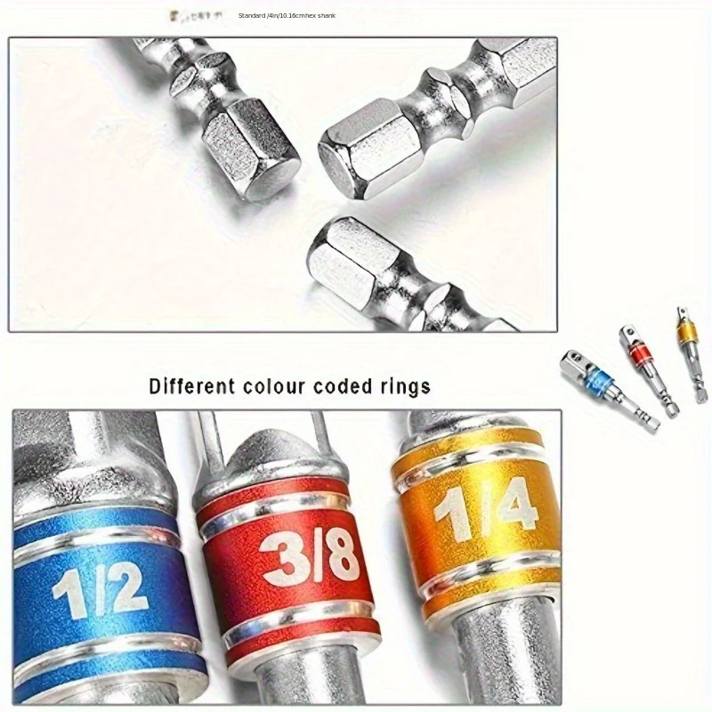 1/4 Inch Drive Hex Socket Set | Impact Adapter & Extension | Color-Coded SAE/Metric Wrench Tools | Drill Bit Accessories for Imp view 4