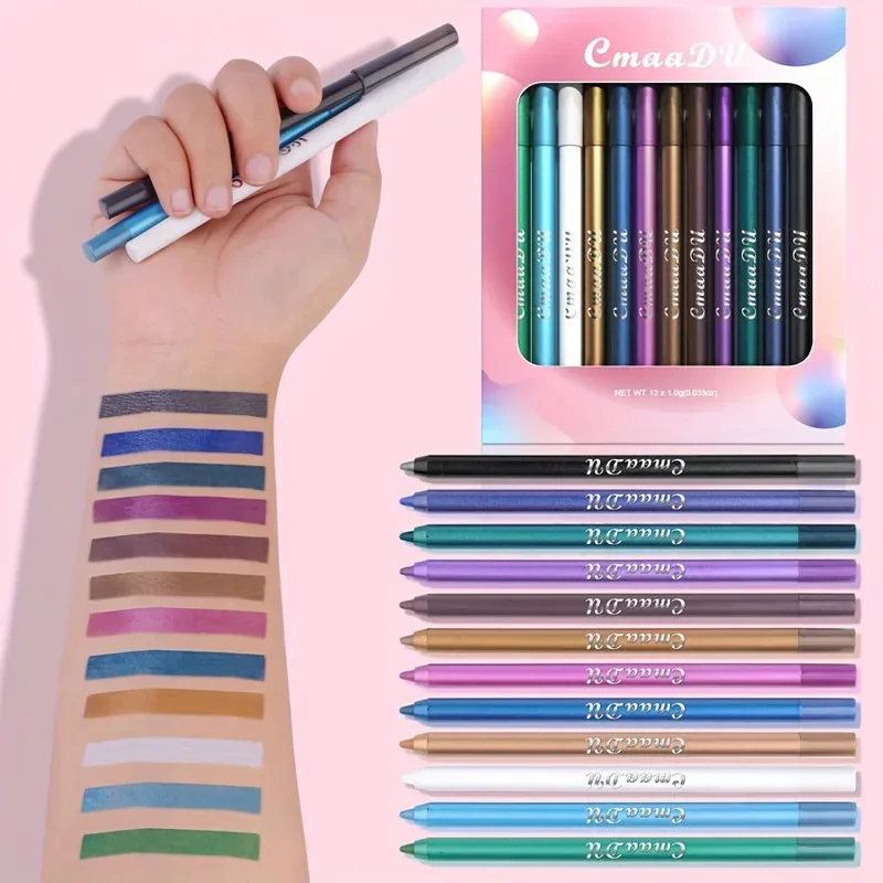 12 Stück/Set wasserfester Eyeliner-Stifte inklusive langlebigem und farblichem Textmarker mit schimmernden Effekten