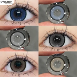 OVOLOOK-2pcs Super Natural Pupils Prescription Lens Colored Contact Lenses for Eyes Myopia Eye Color Lenses Fashion Lenses Gray