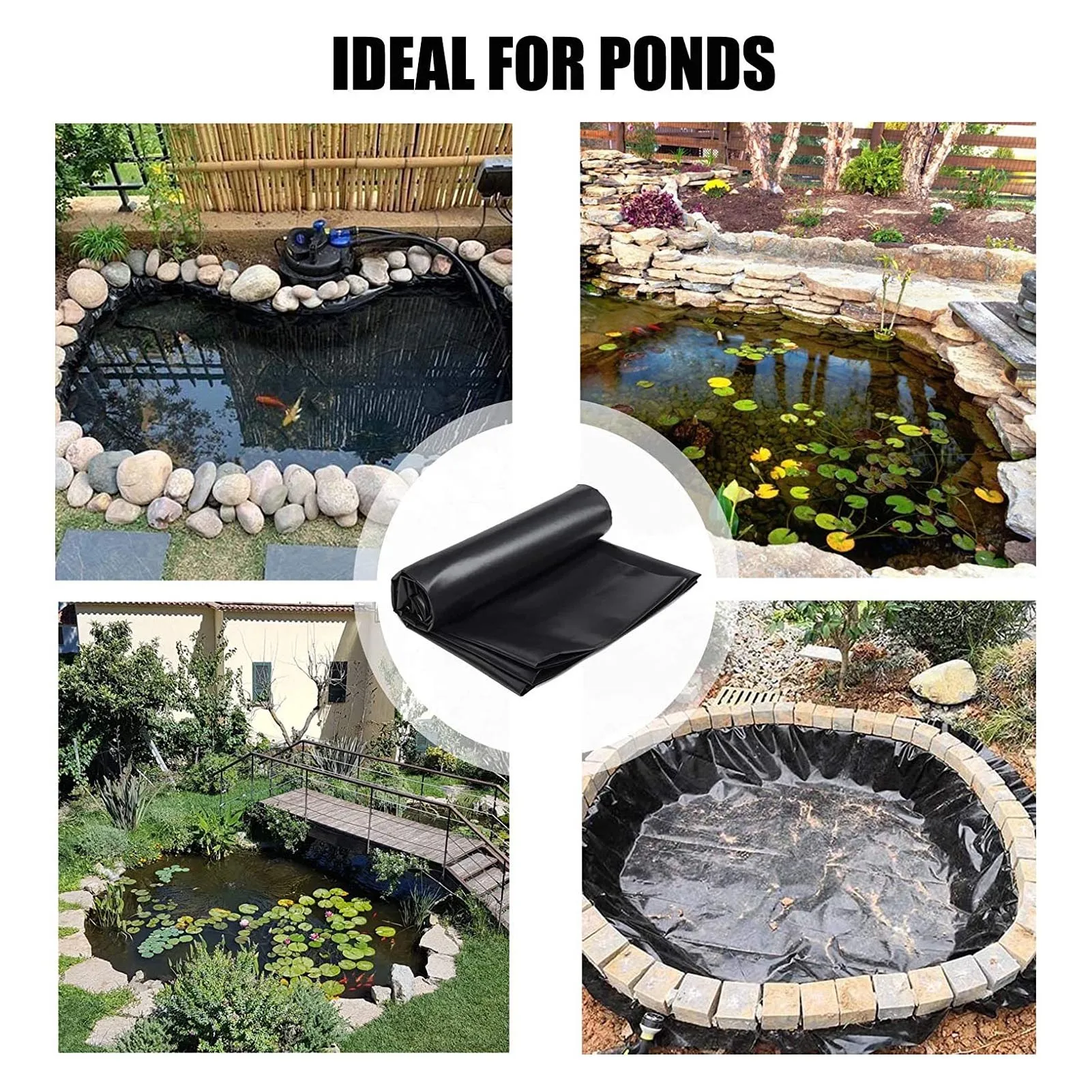 Black Pond Liner PE Durable Pond Liner For Waterfall Fish Ponds Garden Fountain