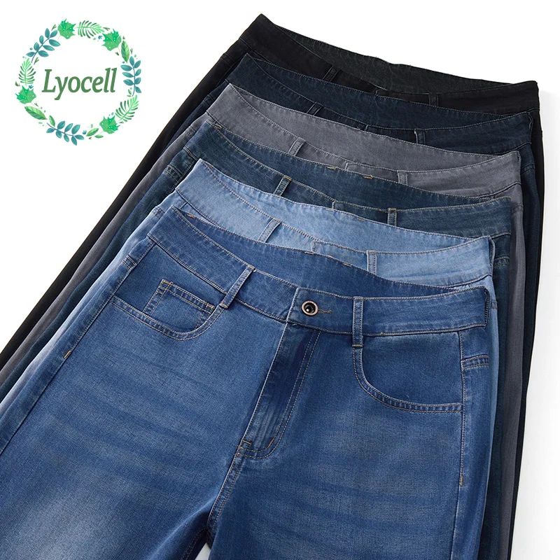 

Spring Summer High Quality Lyocell Fabric Men's Jeans Classic Business Straight Denim Pants Work Trousers Male Plus Size 29-40
