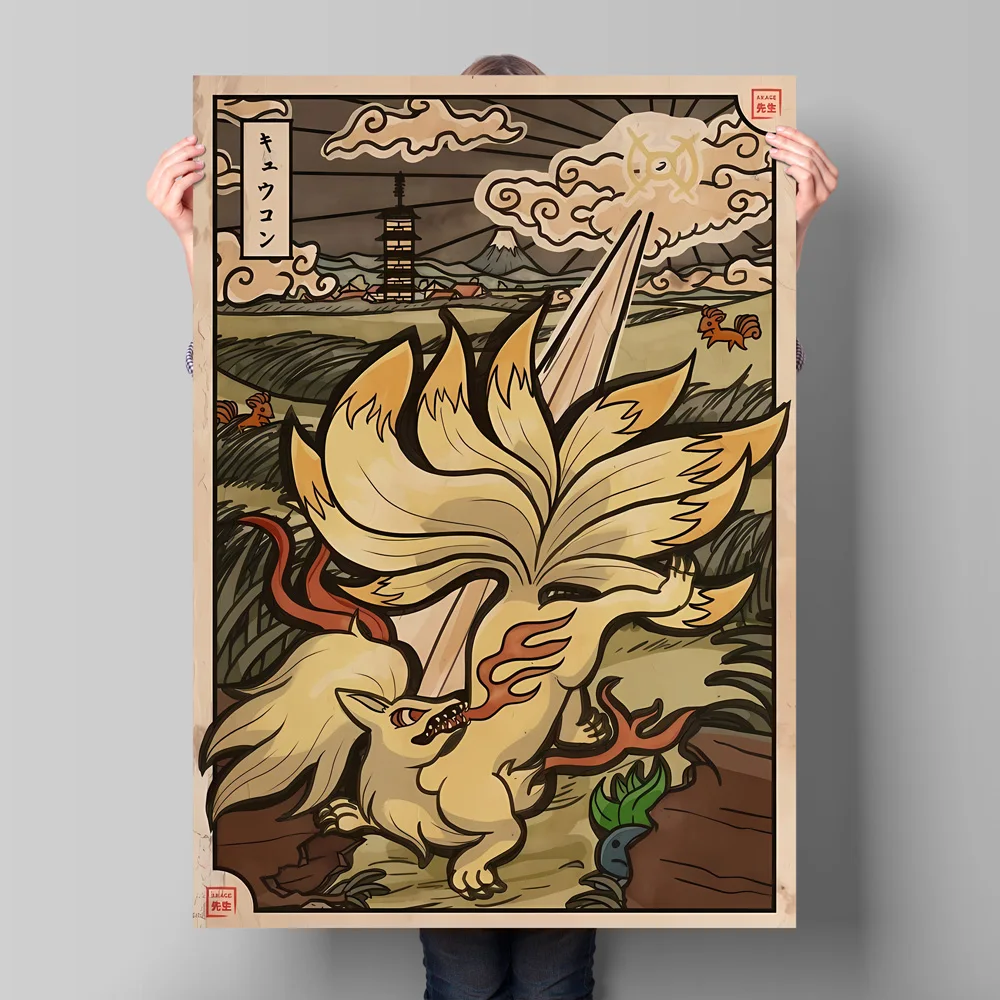 ملصق ديكور حائط البوكيمون الإبداعي - Gyarados وعيون المشهد البحري - زخرفة غرفة الماسك طباعة قماشية عالية الجودة