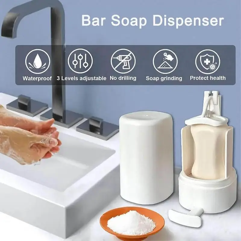 Moedor de sabão para barra de sabão fixado na parede, sem perfuração recipiente de sabão à prova dwaterproof água moedor de queijo para viagens cozinha banheiro