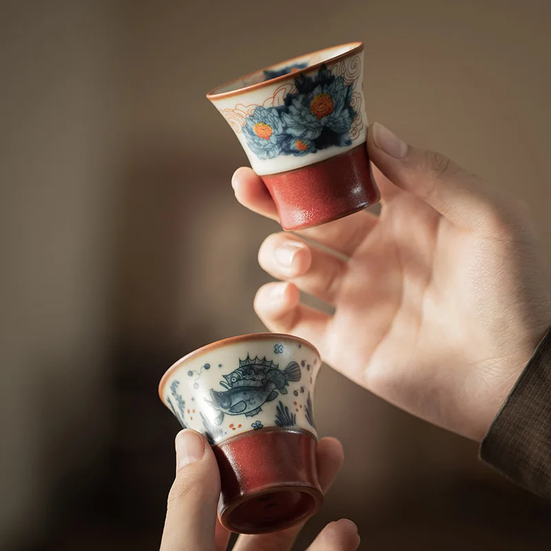 

1-2pcs Antique Ru Kiln Ceramic Tea Cup Master Cups Chinese Kung Fu Teaware Sets Retro Vintage Household Teacups Tea Ceremony