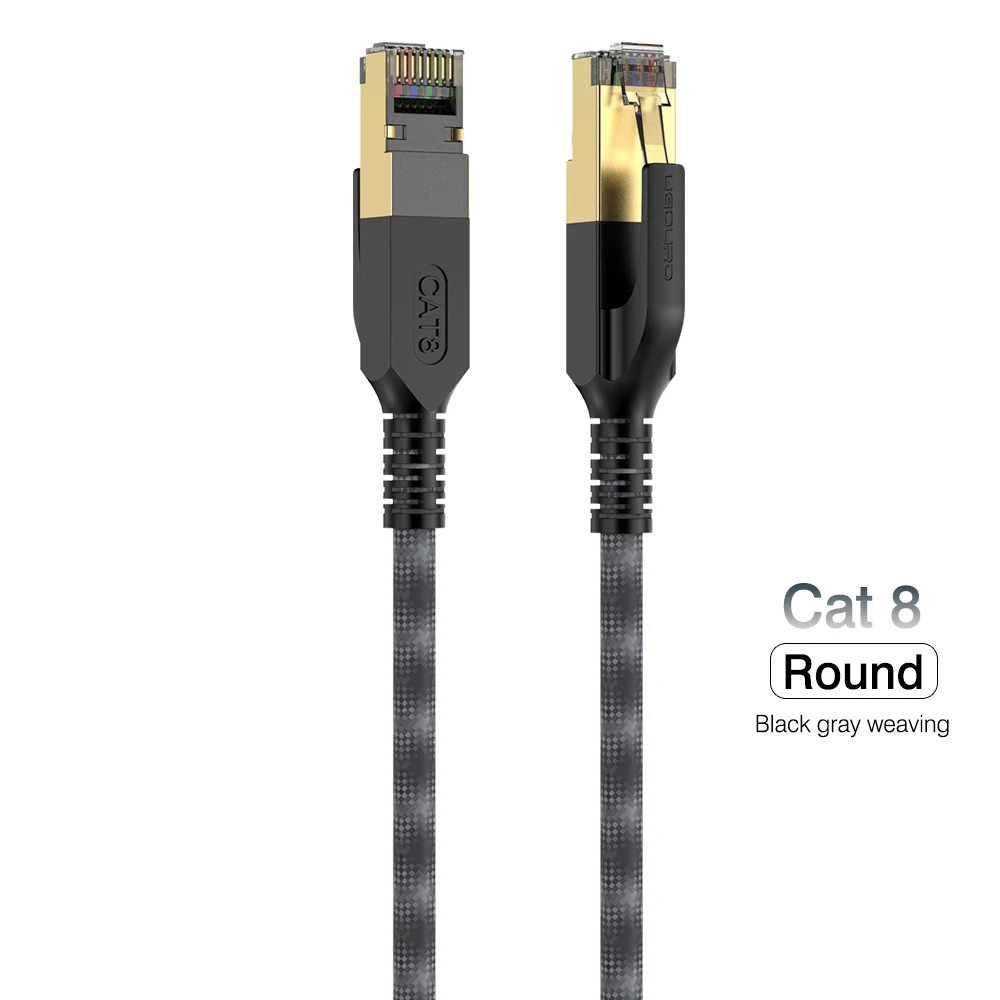 Klassieke Cat8 Ethernet-kabel 0,5 m 5 m 10 m 15 m 20 m 40 Gbps Nylon gevlochten platte ronde Cat 8 RJ45 netwerk Lan-patchsnoer voor router PC