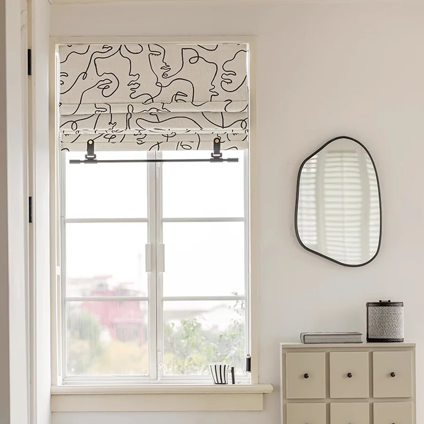 Modern Customized Roman Shade,Hardware For Installation Included,Flat Roman Blinds,White Abstract Geometric Lines,Window Curtain