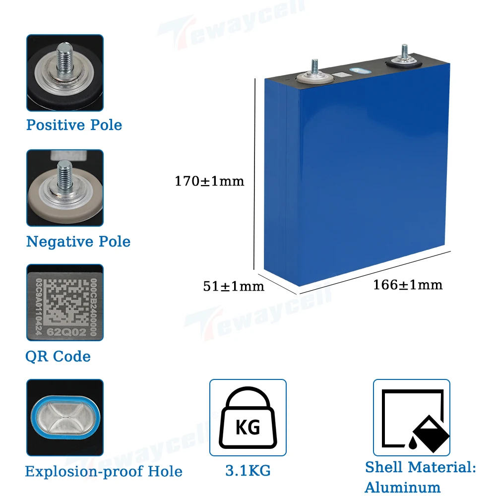 Imagem -06 - Bateria de Lítio Ferro Fosfato 156ah Células Recarregáveis Prismatic Power rv pv Barco Sistema Solar ue us Tax 3.2v 155ah Lifepo4