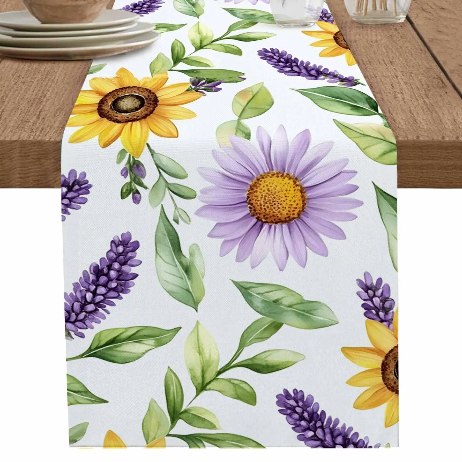 Sunflowers Flowers Spring Lavender Runner Wedding Decor Table Cover Holiday Party Coffee Table Decoration Tablecloth