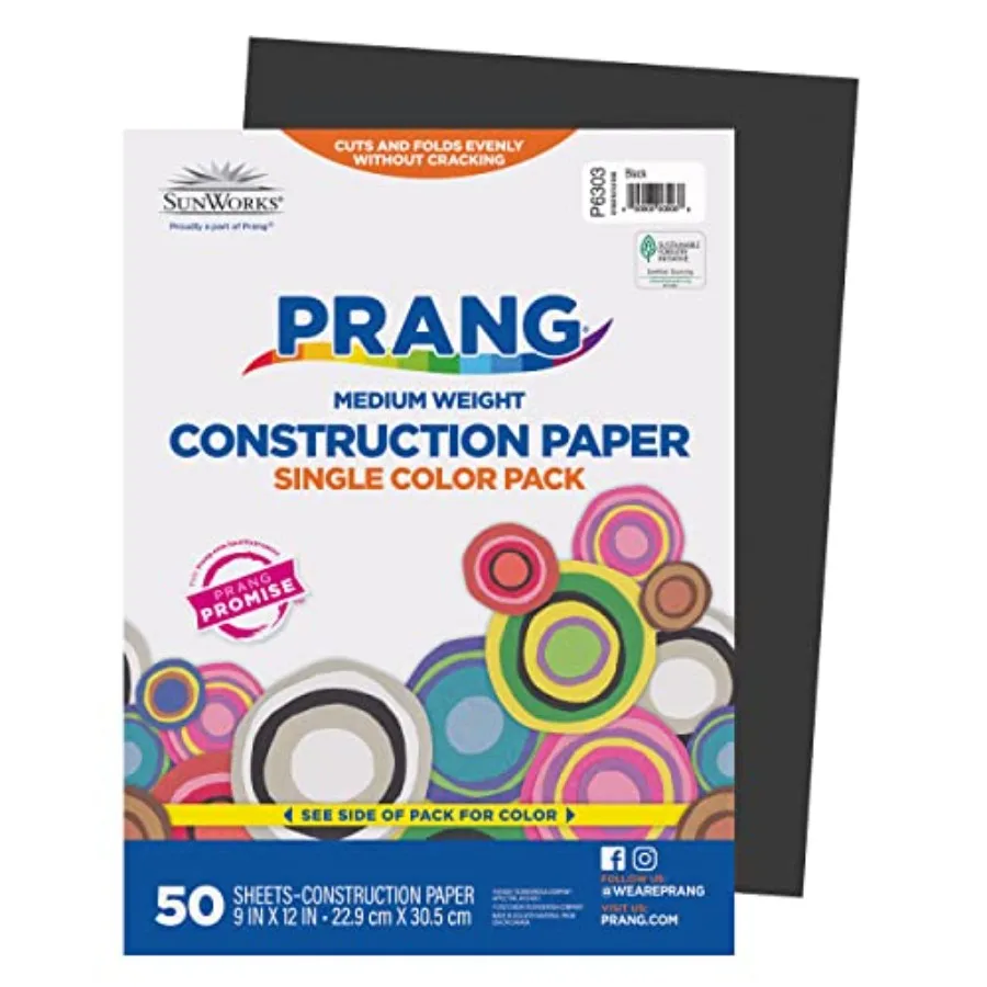 

Construction paper, 9 x 12, 50 sheets, assorted colors, durable sulfite material, ideal for classroom crafts and art projects