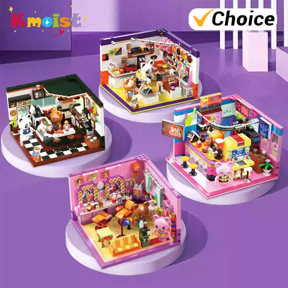 الجسيمات مقهى سجل متجر بار عرض الشارع بناء الالعاب العملاقة الأطفال الإبداعية البناء التعليم اللعب كتل الطوب