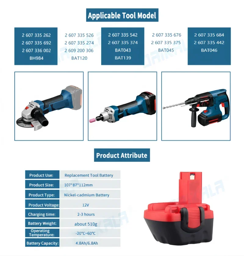 For 12V Bosch 6800mAh high-capacity Li ion Battery 12V 6.8Ah AHS GSB GSR 12 VE-2 BAT043 BAT045 BAT046 BAT049 BAT120 BAT1392024