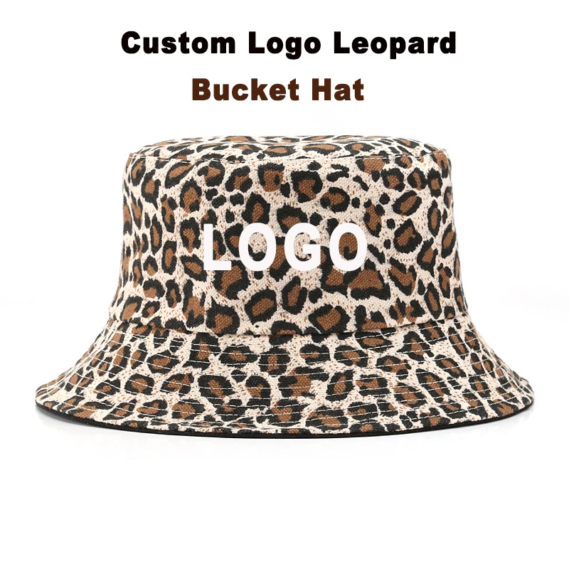 Customizable Logo Leopard Print Reversible Bucket Hat Retro Outdoor Sun Protection Casual Fisherman Cap Women Spring Summer