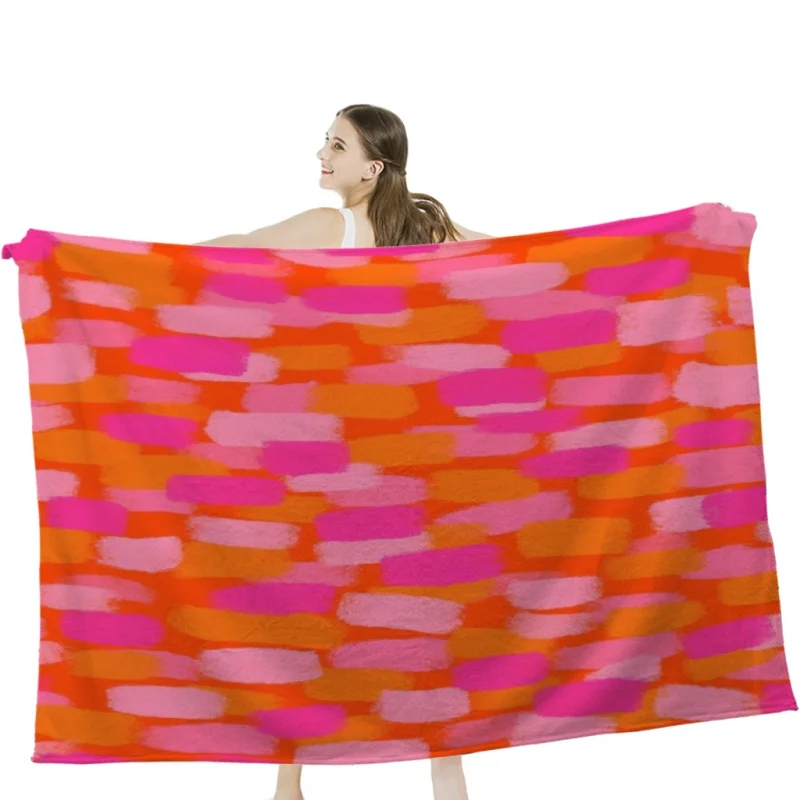 Abstract, Pink and Orange, Paint Brush Effect Throw Blanket Soft Velvet Blanket Travel Bedding Blanket