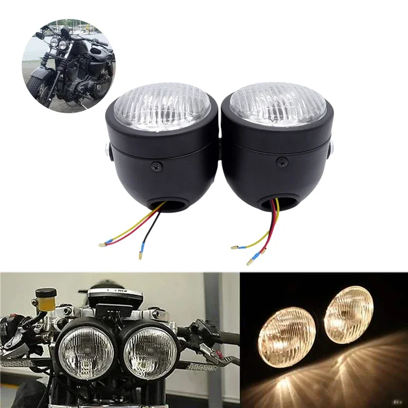 

Universal Motorcycle Front Headlight Lamp Dual Headlight Lamp Accessories for Harley Softail Honda Yamaha Cafe Racer