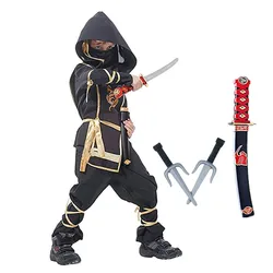 Black Ninja Costume Boy Halloween Japanese Samurai Costume Kid Anime Muscle Costume with Foam Accessories Best Children Gift