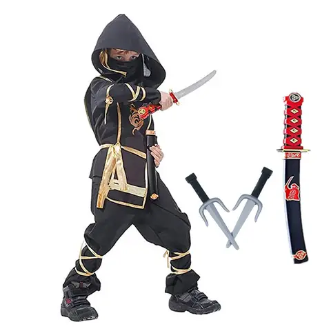 Black Ninja Costume Boy Halloween Japanese Samurai Costume Kid Anime Muscle Costume with Foam Accessories Best Children Gift