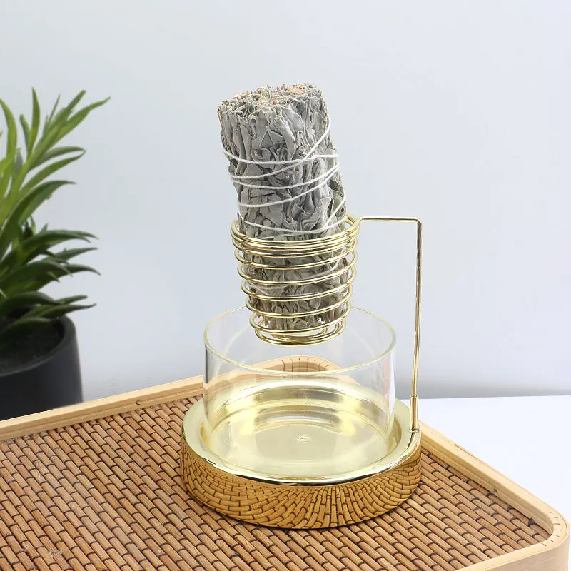 Quemador de incienso Pau Santo Salvia, soporte de placa de aromaterapia, decoración de palo de incienso para sala de estar, artesanías de Metal