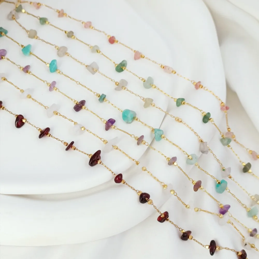 

Позолоченный 14 К натуральный гранат, клубника, зеленый Dongling, аметист, цепочка из щебного камня, свободная цепочка, сделай сам, ювелирный аксессуар