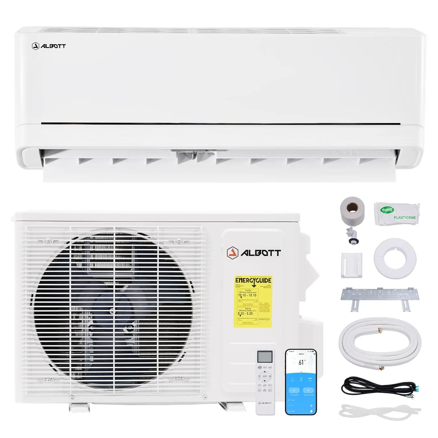 115V Mini Split Air Conditioner & Heat Pump, Wifi Enabled, 12000BTU | Remote & WiFi Controlled Ductless AC, SEER2 18, Custom