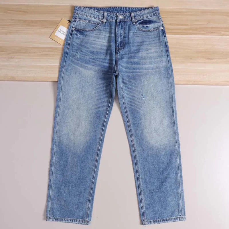 

Мужские джинсы American High Street прямого кроя: модные, свободные, универсальные, с вышивкой, повседневные, синие, драпированные, широкие брюки