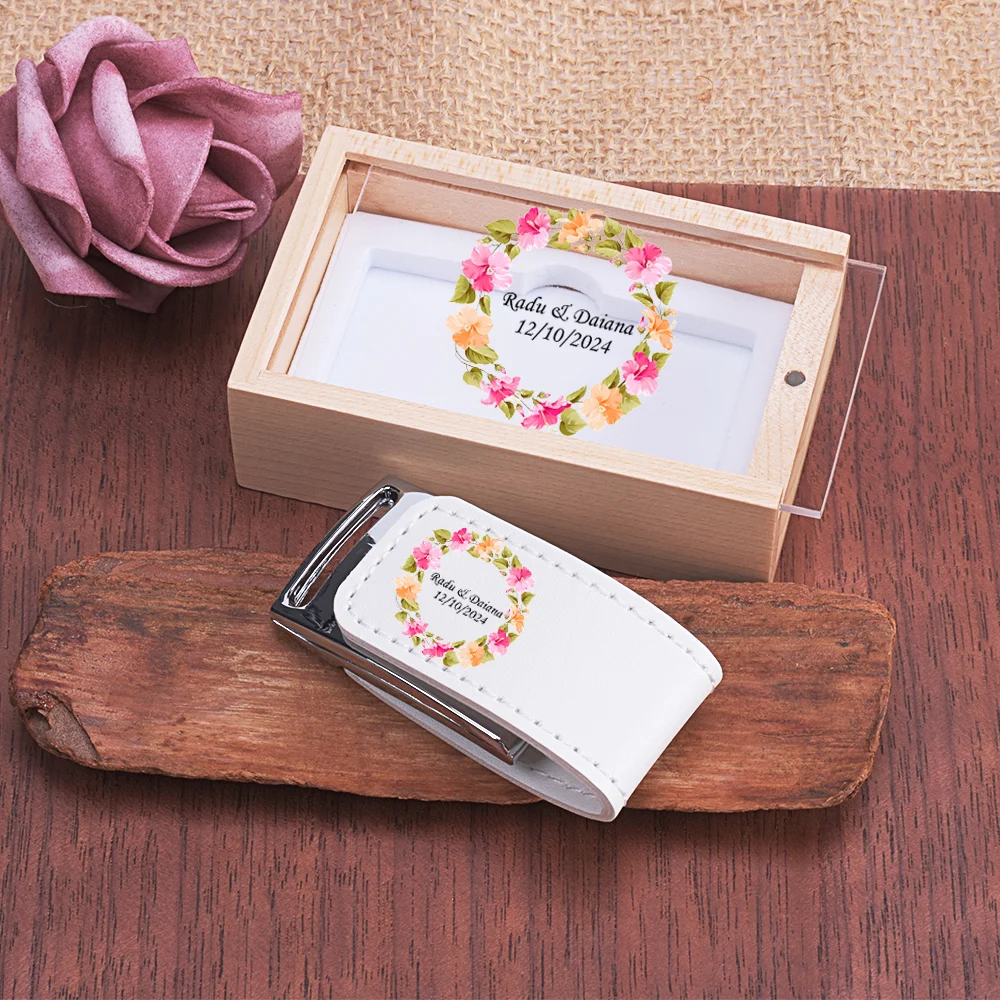 Новый популярный кожаный USB-накопитель 128 ГБ с цветной печатью логотипа, 64 ГБ, флэш-накопитель для фотостудии, 32 ГБ U-диск, свадебный подарок