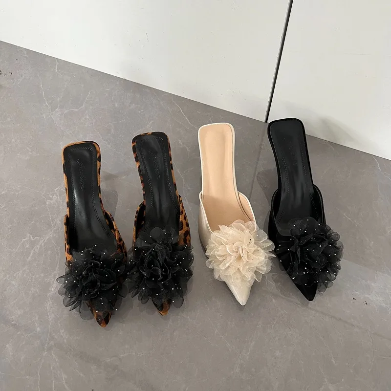 شباشب نسائية مثيرة بطبعة الفهد بكعب عالي لصيف 2025 أحذية أنيقة جديدة للحفلات Zapatillas De Mujer