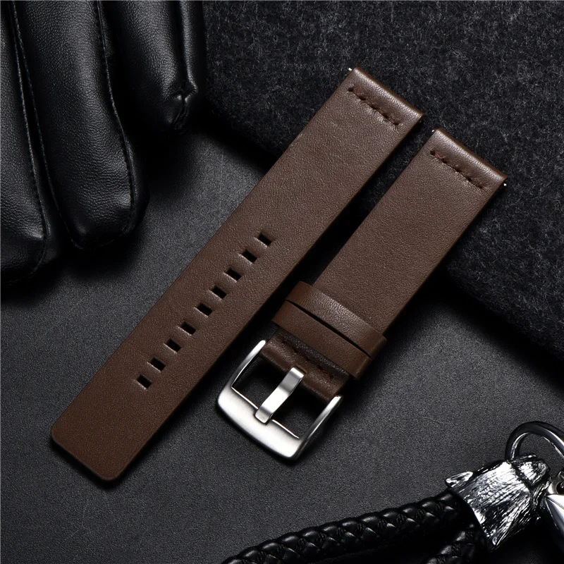 Leather Watchband Black Dark Brown Blue Calfskin Leather Watch Strap Italian 18mm 20mm 22mm 24mm Quick Release Watch Belt