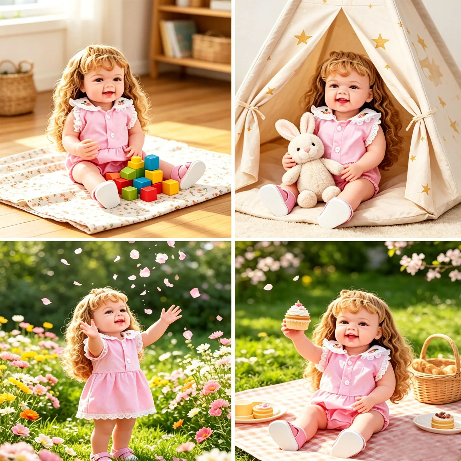 22 Inch Reborn Girl Doll Clothing Pink Floral Embroidery Romper + Pink Sandals Cute Doll Outfit for 55cm Baby Girl Dolls Toy