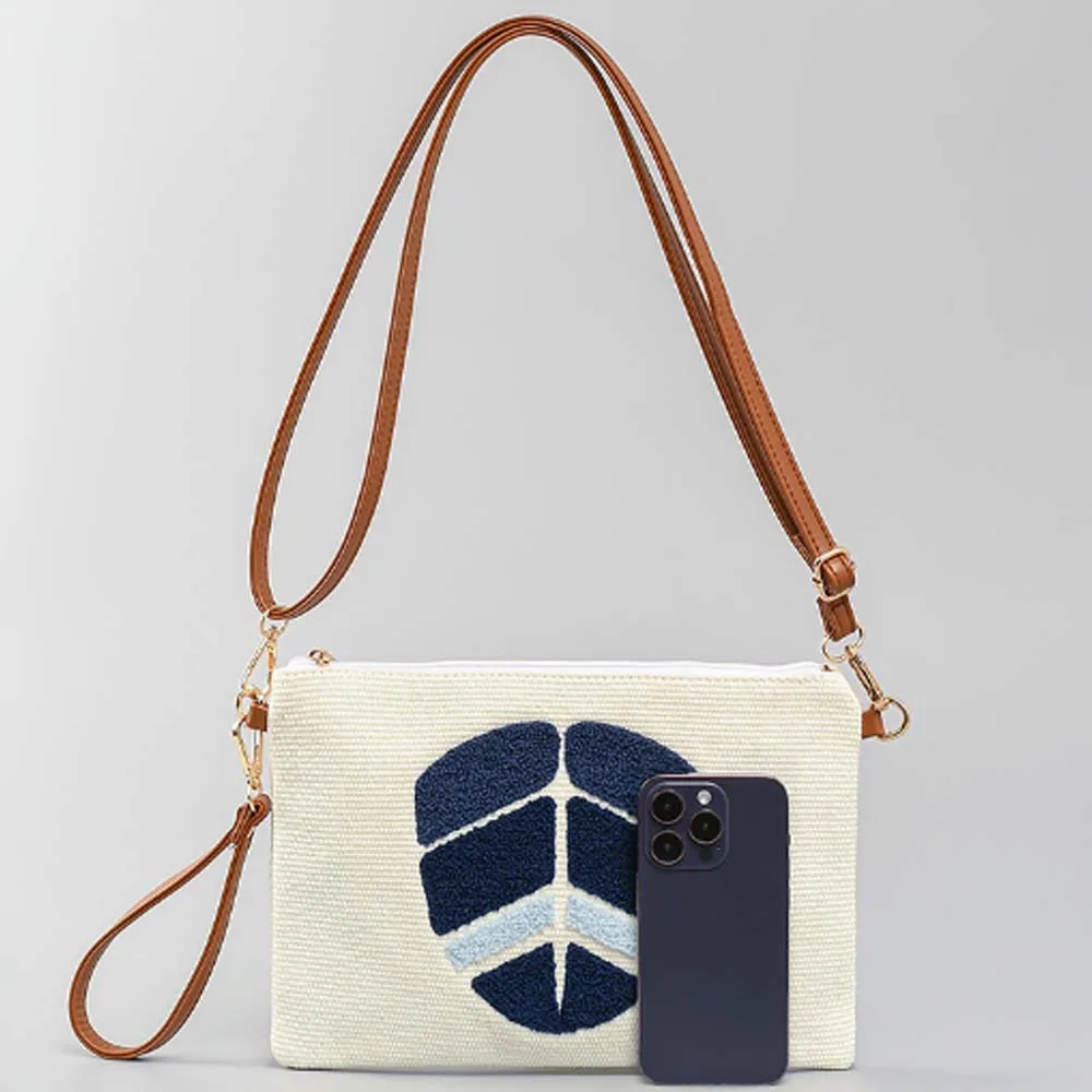 Embroidered Demon Eye Crossbody Bag Soft Detachable Shoulder Strap Blue Eye Handbag PU Rope White Cotton Shoulder Bag Women