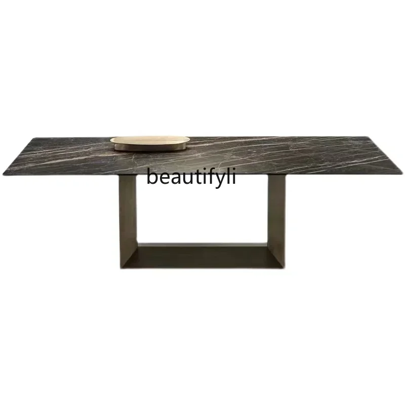 

ss newItalian imported rock slab light luxury designer dining table and chair combination Nordic rectangular dining table