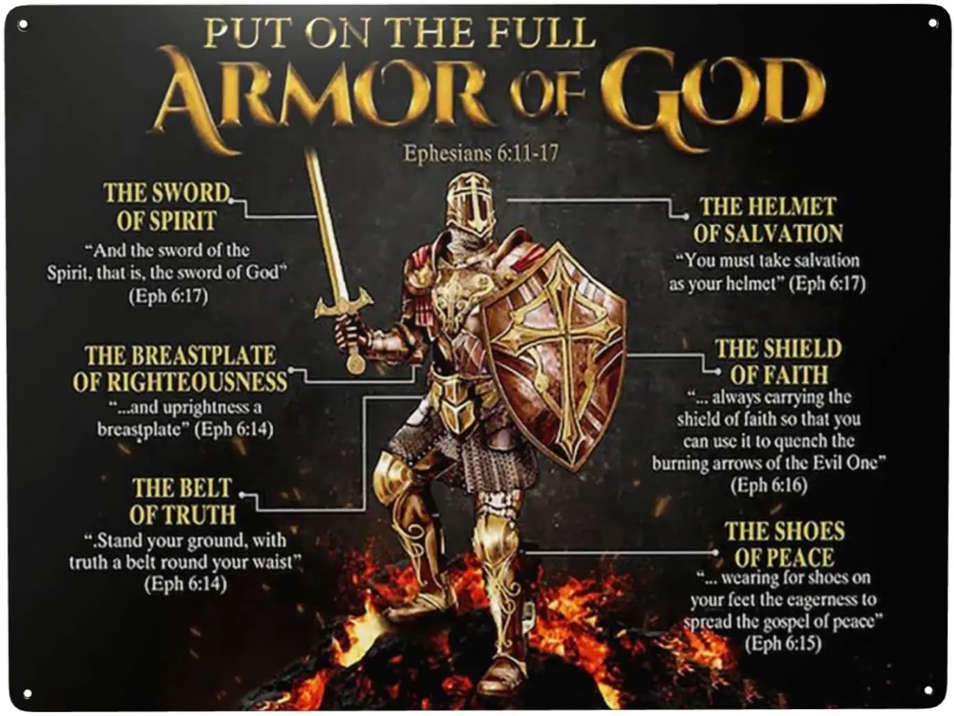 1p,WZVZGZ ARMOR OF GOD Tin gold logo Wall Decoration Fun Decor Home Kitchen Bar Room Garage Vintage poster plaque 15.24cm X 20.3