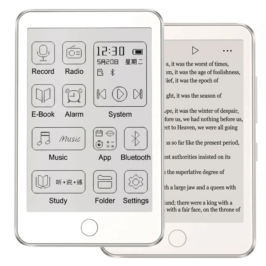 Reproductor MP3 Famue No Game Anti-Adicción con Pantalla E-ink de 3.5'', Radio FM HiFi sin Pérdidas, Bluetooth, Sin Luz Azul, 128GB Integrados