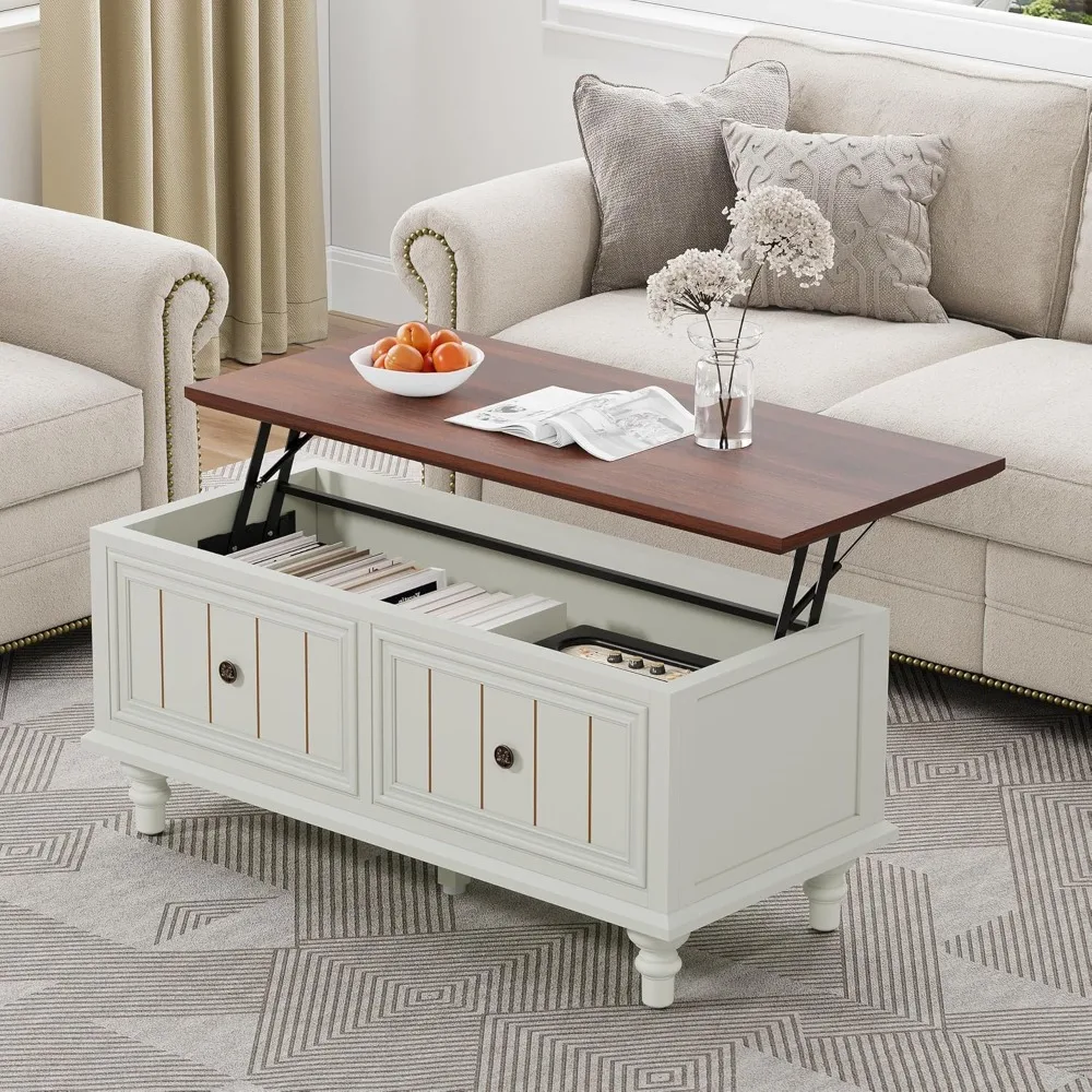 

39 Lift Top Coffee Table for Hidden Compartment, Wood Coffee Tables with Shelf, Farmhouse Rectangular Center Table Dining Table